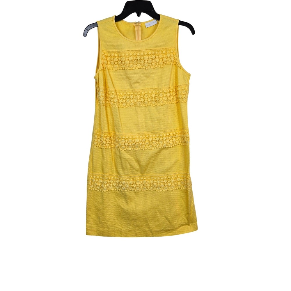 New York & Co Womens Yellow Crochet Detail Sleeveless Sheath Dress 6 Preppy Chic